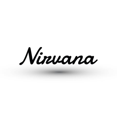 Black cursive text spelling Nirvana with shadow effect on white background